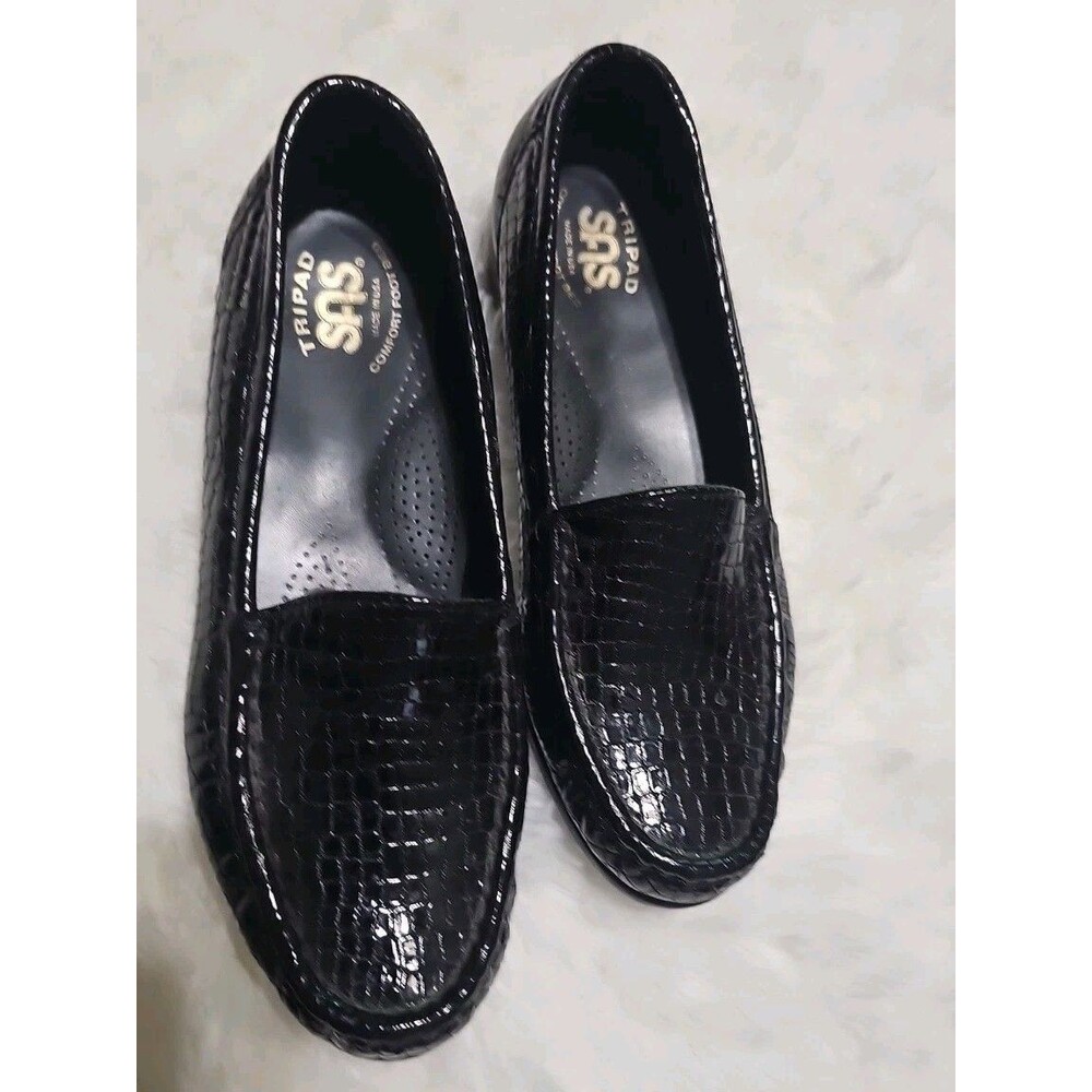 SAS Comfort Loafers Black Patent Croc Leather Size 7M Simplify Everyday loafer
